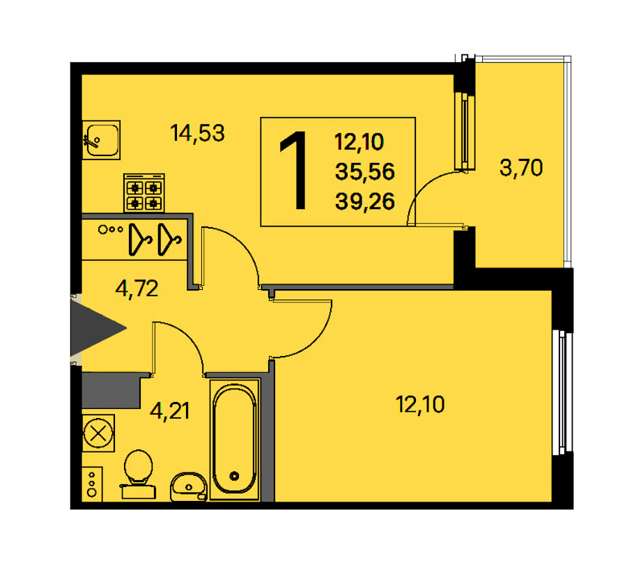 1-комнатная квартира 35.56 м², 4/4 эт., ЖК «Любоград в Стрельне»